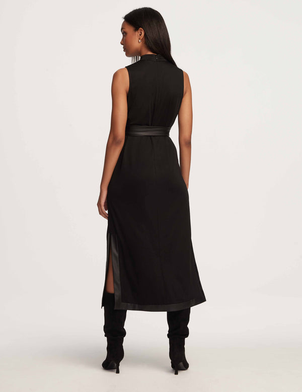 Anne Klein Mock Neck Midi Dress With Vegan Leather Belt- Sale Anne Black