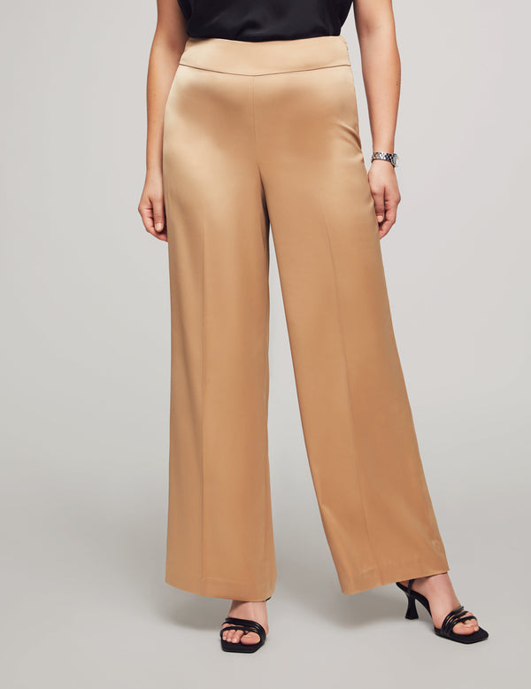 anne klein Montreal Satin High Rise Side Zip Wide Leg Pant Light Coffee