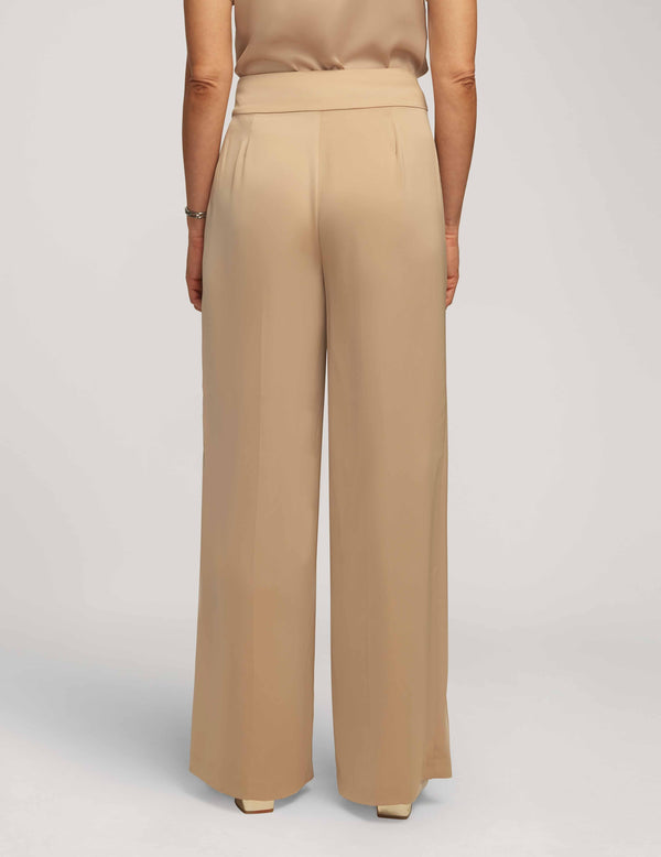 Anne Klein Montreal Satin High Rise Side Zip Wide Leg Pant- Sale Latte