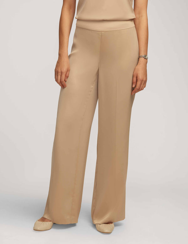 Anne Klein Montreal Satin High Rise Side Zip Wide Leg Pant- Sale Latte