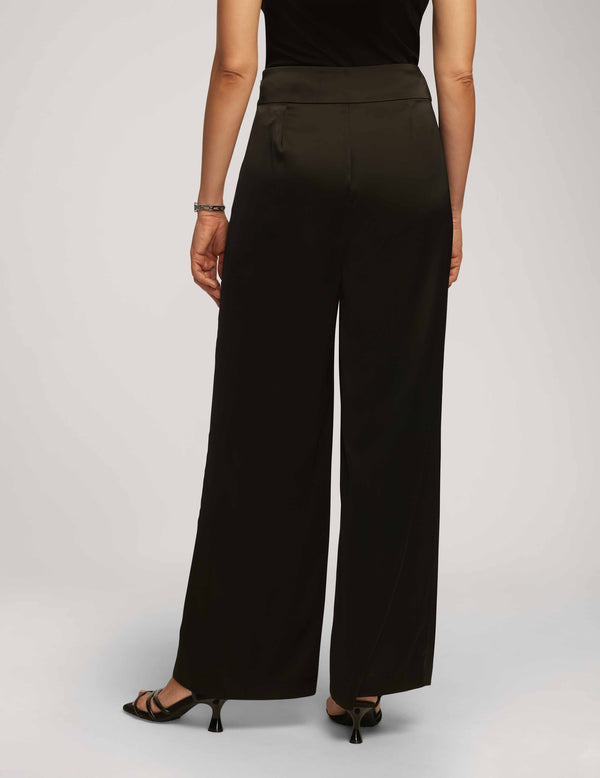 Anne Klein Montreal Satin High Rise Side Zip Wide Leg Pant- Sale Anne Black