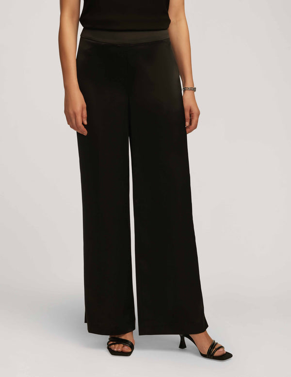 anne klein Montreal Satin High Rise Side Zip Wide Leg Pant- Sale Anne Black