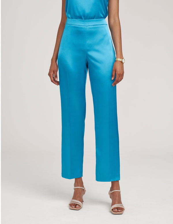 Anne Klein Montreal Satin High Rise Wide Leg Pant- Sale Blue Ocean