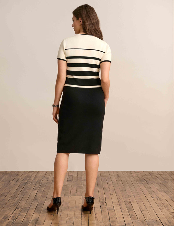 Anne Klein Multi Stripe Short Sleeve Crew Neck Dress Anne Black/Anne White