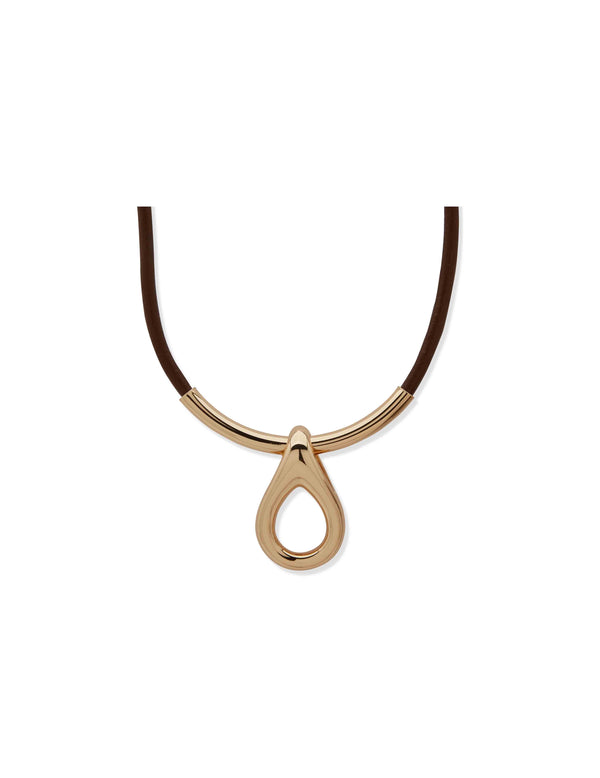 anne klein Nk 16In Leather Cord Rounded Teardrp Pdnt-Gld/Brwn