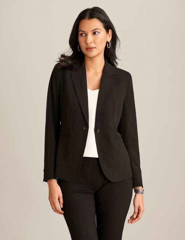anne klein Notch Collar Blazer With Princess Seam Anne Black