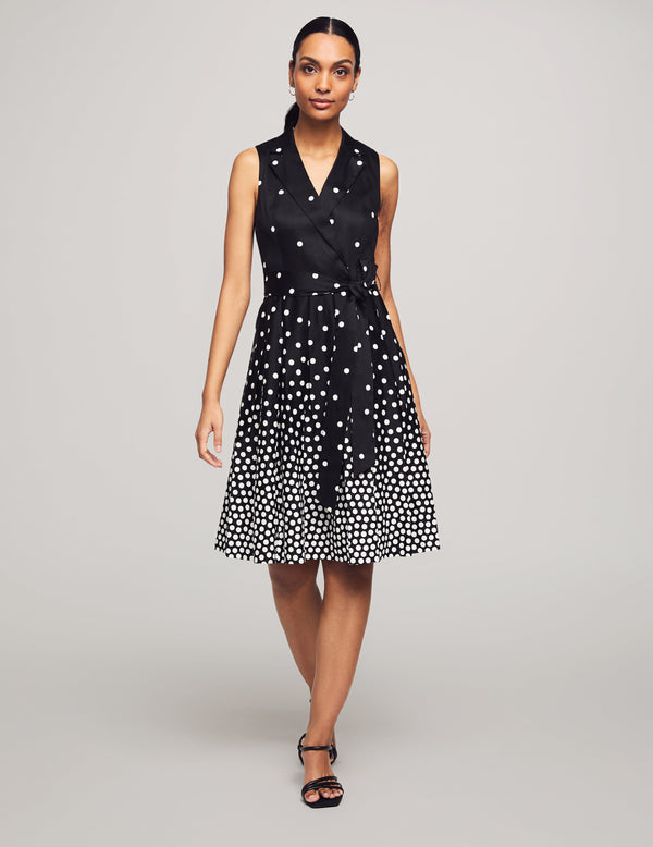 anne klein Notch Collar Wrap With Full Skirt- Sale Anne Black/Bright Whit