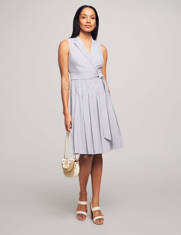 anne klein Notch Collar Wrap With Full Skirt- Sale Distant Mountain/Bright White