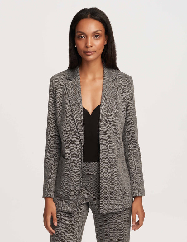 anne klein Notched Collar Jacket With Patch Pockets- Sale Anne Black/White