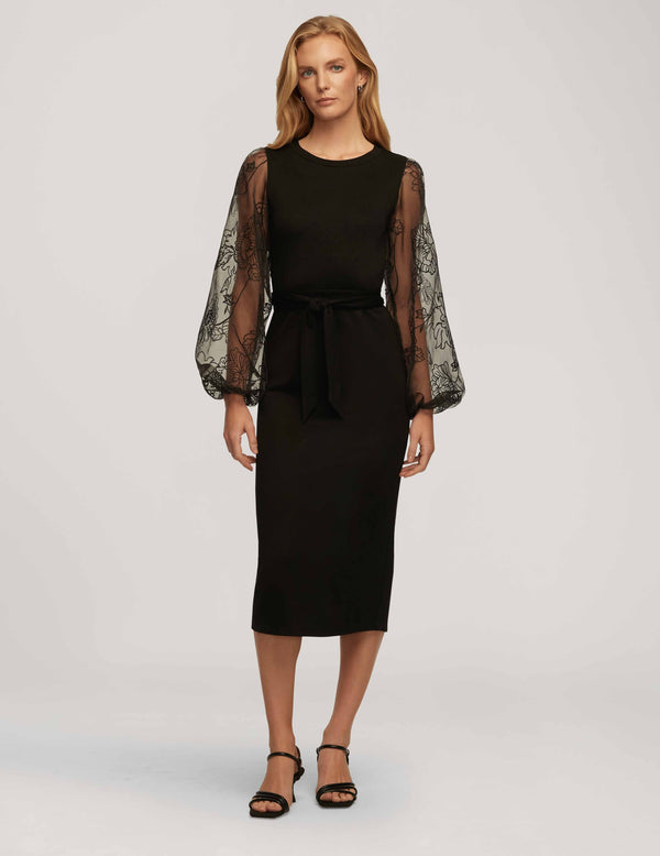 Anne Klein Novelty Balloon Sleeve Midi Dress- Sale Anne Black