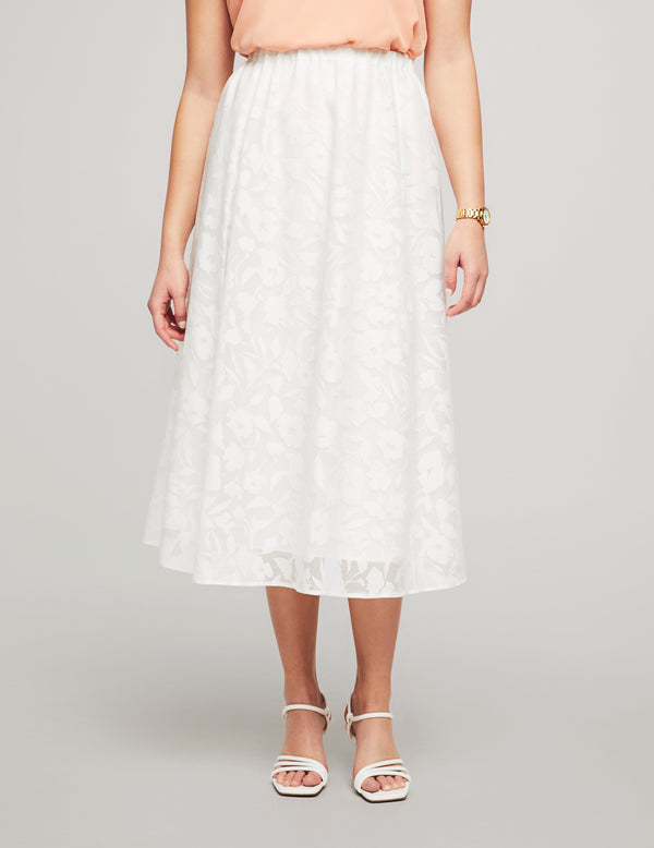 anne klein Novelty Pull On Shirred Waistband Skirt- Sale Bright White