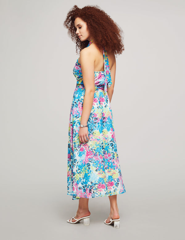 Anne Klein O-Ring Halter Dress- Sale Tropical Blue Multi
