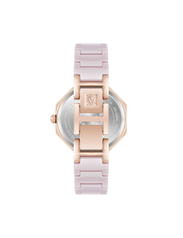 Anne Klein Octagonal Ceramic Diamond Dial Bracelet Watch Mauve/Rose Gold-Tone