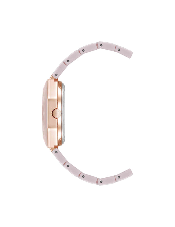 Anne Klein Octagonal Ceramic Diamond Dial Bracelet Watch Mauve/Rose Gold-Tone