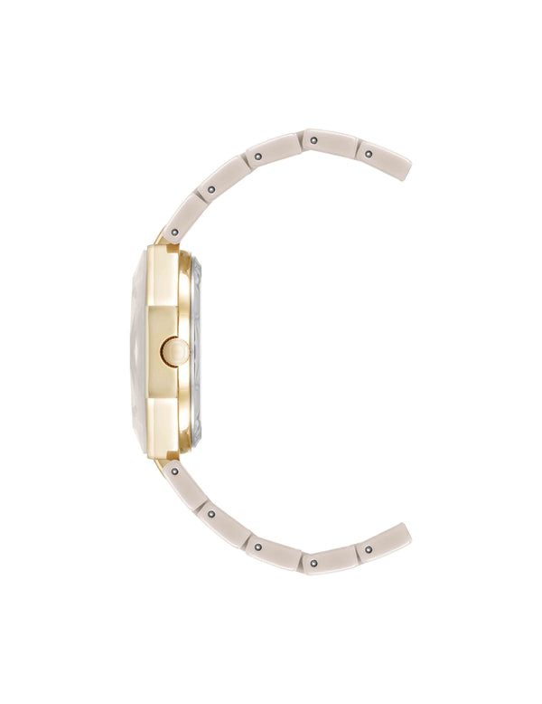 Anne Klein Octagonal Ceramic Diamond Dial Bracelet Watch Taupe/Gold-Tone