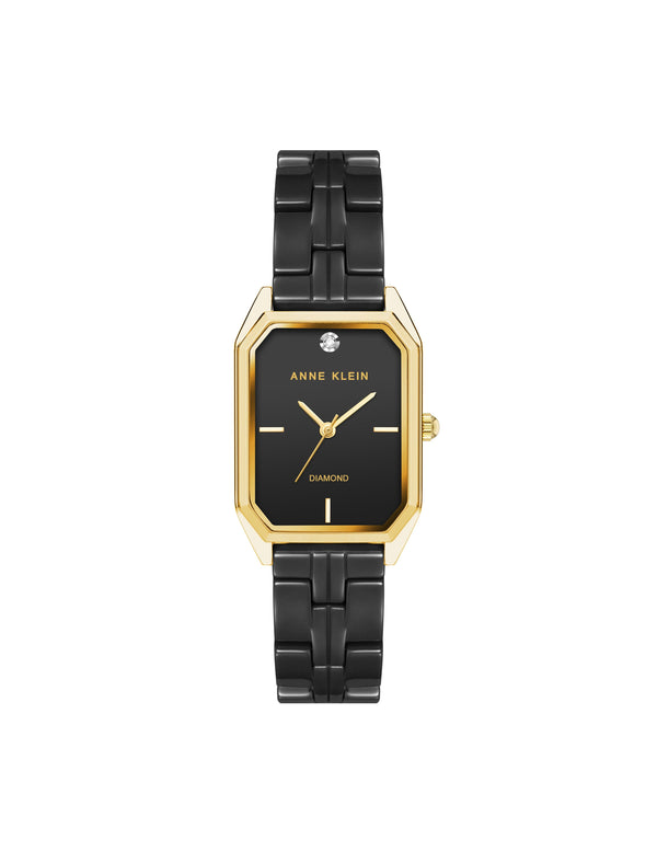 anne klein Octagonal Ceramic Diamond Dial Watch Gold-Tone/ Black