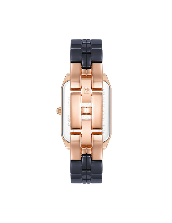 Anne Klein Octagonal Ceramic Diamond Dial Watch Rose Gold-Tone/ Navy