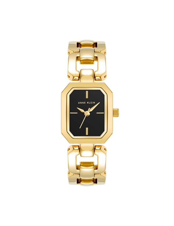 anne klein Octagonal Link Bracelet Watch Black/Gold-Tone