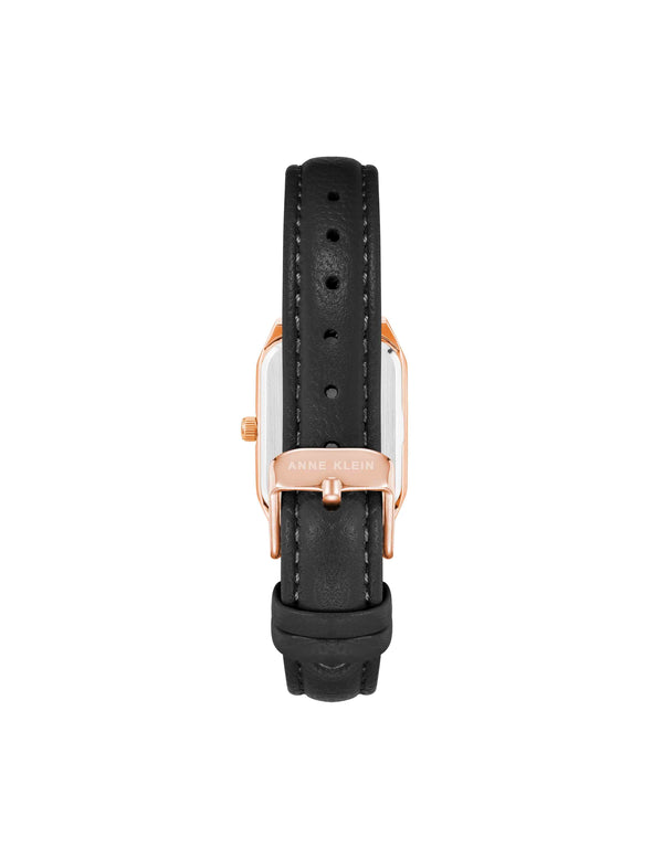 Anne Klein Octagonal Shaped Leather Strap Watch Black/Burgundy/Rose Gold-Tone