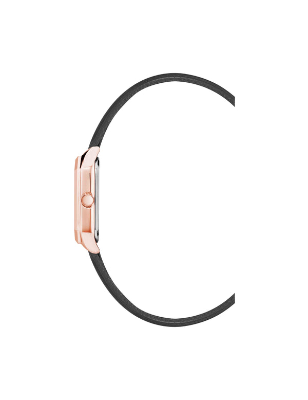 Anne Klein Octagonal Shaped Leather Strap Watch Black/Burgundy/Rose Gold-Tone