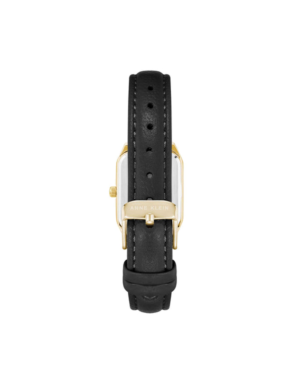 Anne Klein Octagonal Shaped Leather Strap Watch Black/Green/Gold-Tone