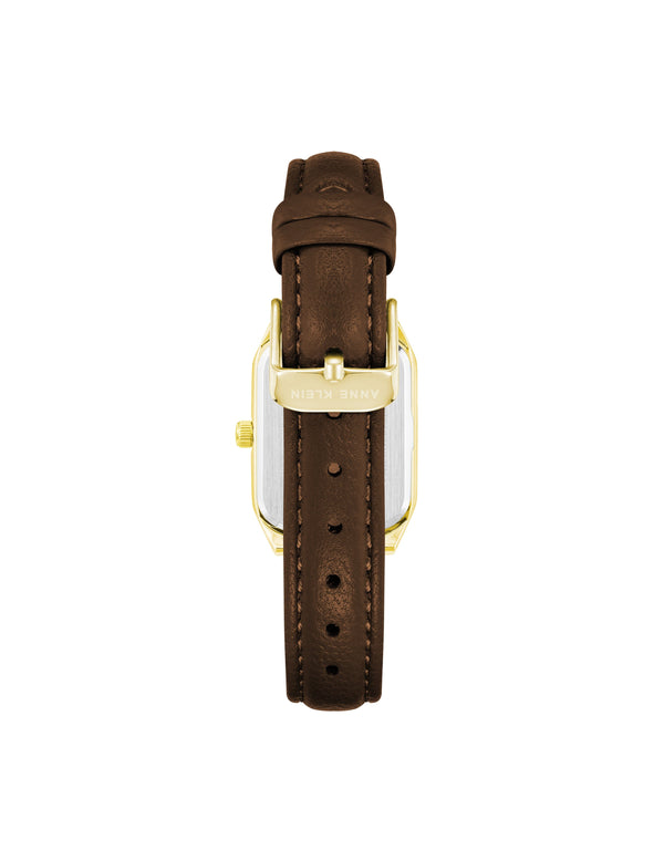 Anne Klein Octagonal Shaped Leather Strap Watch Gold-Tone/ Brown