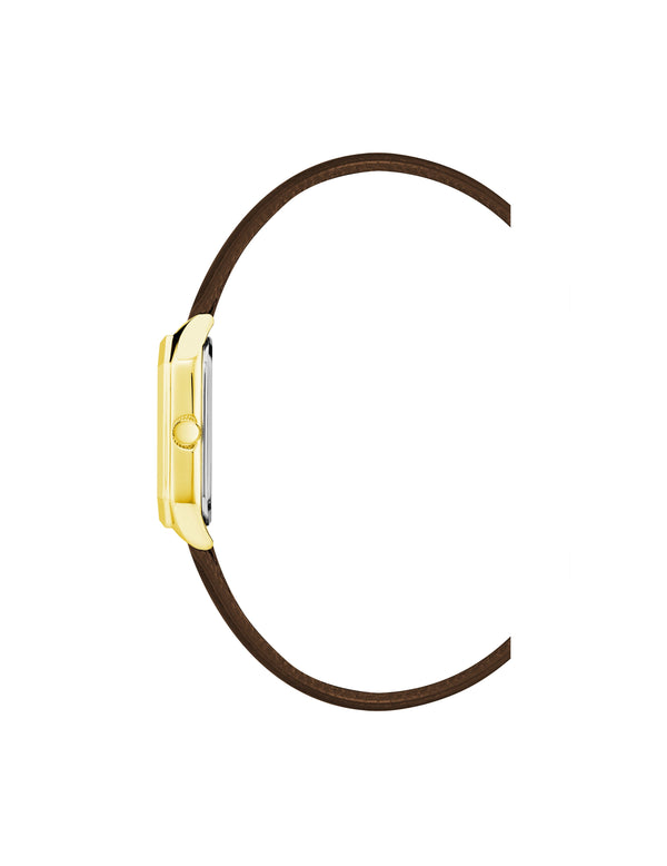 Anne Klein Octagonal Shaped Leather Strap Watch Gold-Tone/ Brown