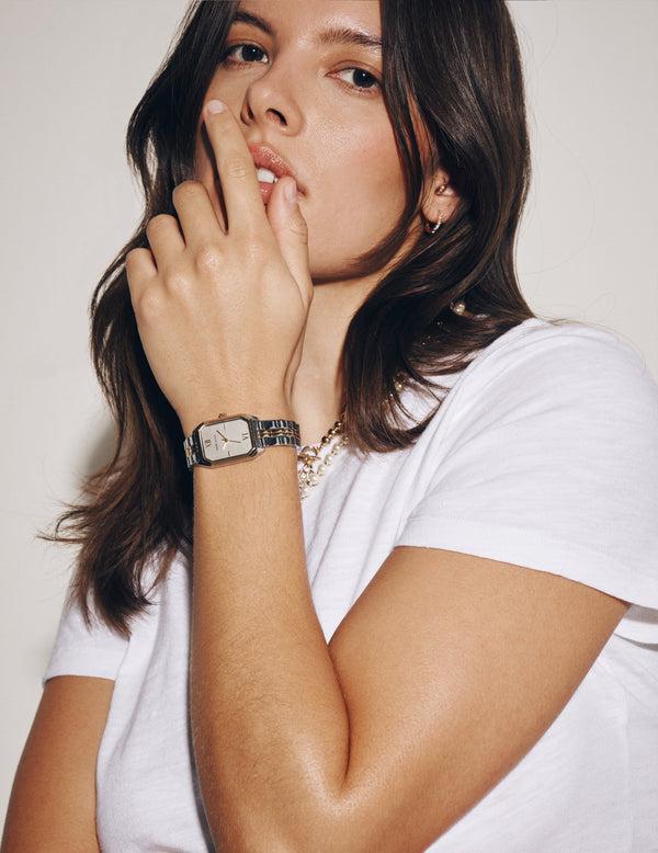 anne klein Octagonal Shaped Metal Bracelet Watch Silver&Gold