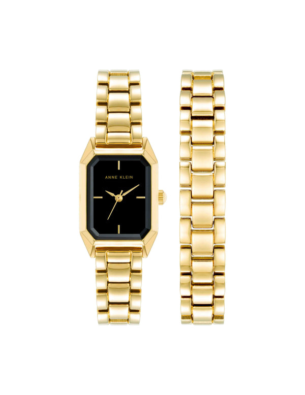 anne klein Octagonal Watch and Bracelet Set Gold-Tone/Black