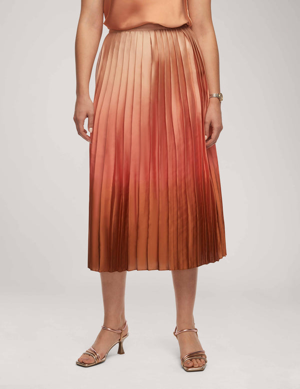 Anne Klein Ombre Pull On Montreal Satin Pleated Skirt Rose Clay Multi