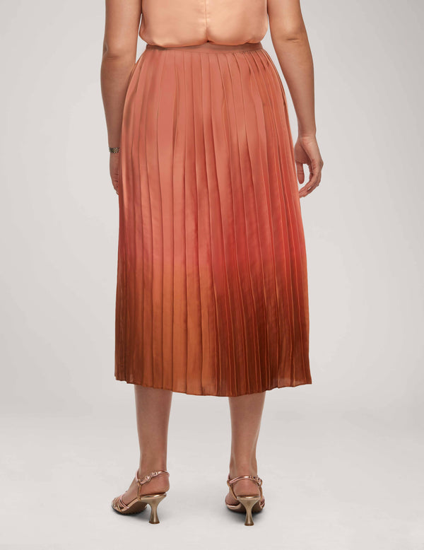 Anne Klein Ombre Pull On Montreal Satin Pleated Skirt Rose Clay Multi