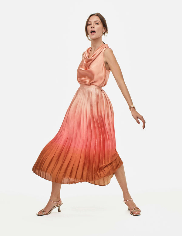 anne klein Ombre Pull On Montreal Satin Pleated Skirt Rose Clay Multi