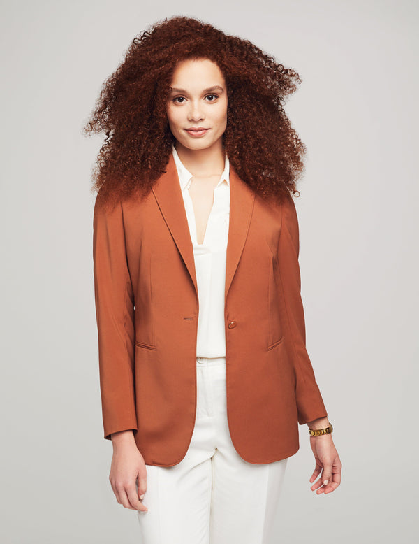anne klein One Button Jacket With Notch Collar- Sale Chestnut