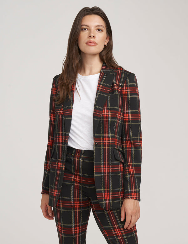 Anne Klein One Button Notch Collar Jacket Printed Volume Compression- Sale Titan Red Combo