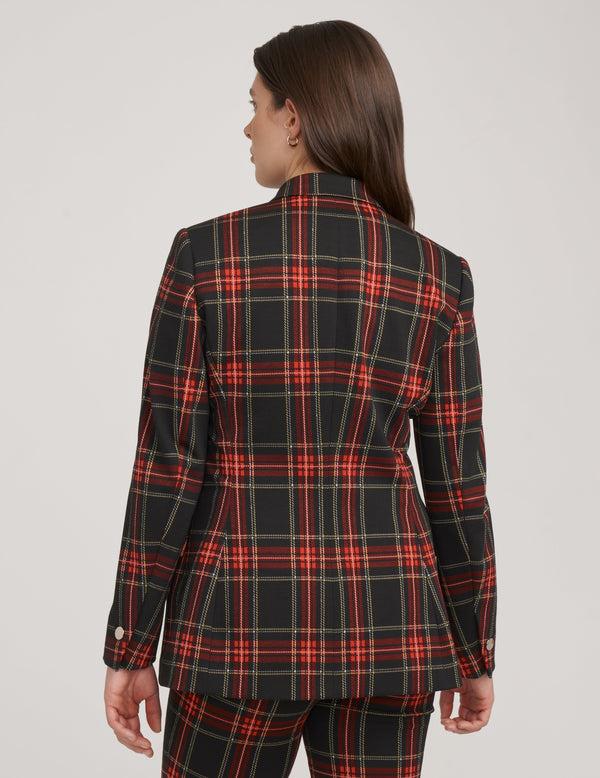 Anne Klein One Button Notch Collar Jacket Printed Volume Compression- Sale Titan Red Combo