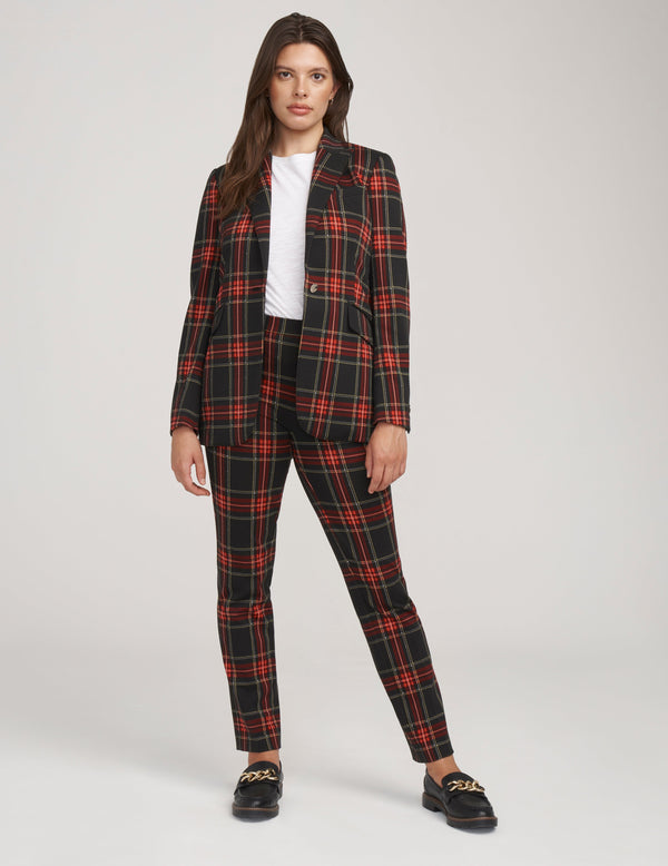 Anne Klein One Button Notch Collar Jacket Printed Volume Compression- Sale Titan Red Combo