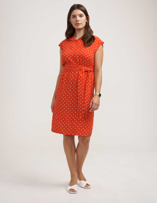 Anne Klein Open Collar Shirt Dress- Sale Poppy/Anne White