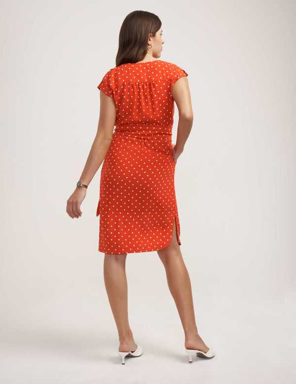 Anne Klein Open Collar Shirt Dress- Sale Poppy/Anne White