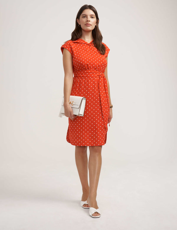 Anne Klein Open Collar Shirt Dress- Sale Poppy/Anne White