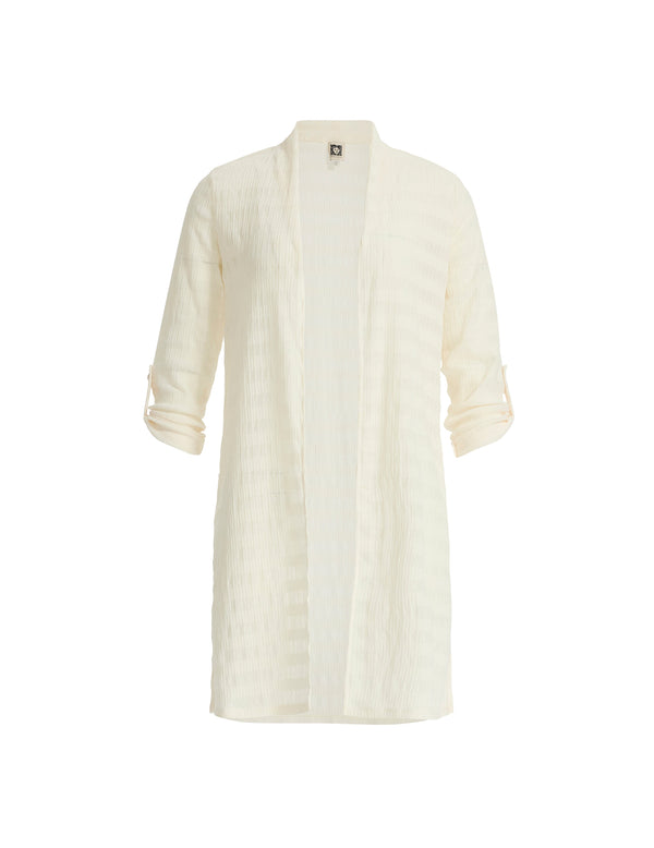 anne klein Open Knit Cardigan with Sleeve Tabs Lt Dune