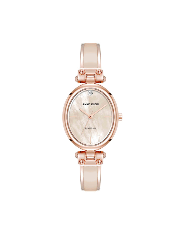 anne klein Oval Diamond Accented Bangle Watch Blush/Rose Gold-Tone