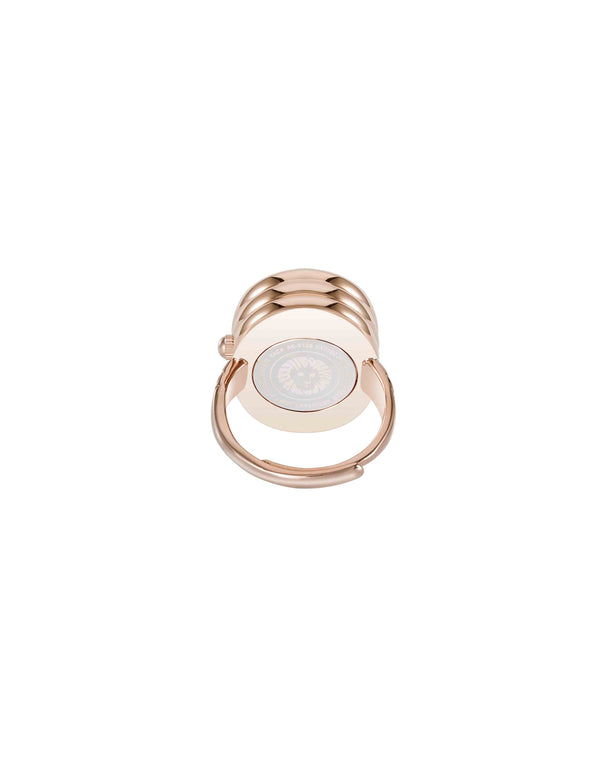 Anne Klein Oval Gemstone Ring Watch Blue Sandstone/Rose Gold-Tone