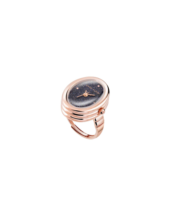 anne klein Oval Gemstone Ring Watch Blue Sandstone/Rose Gold-Tone