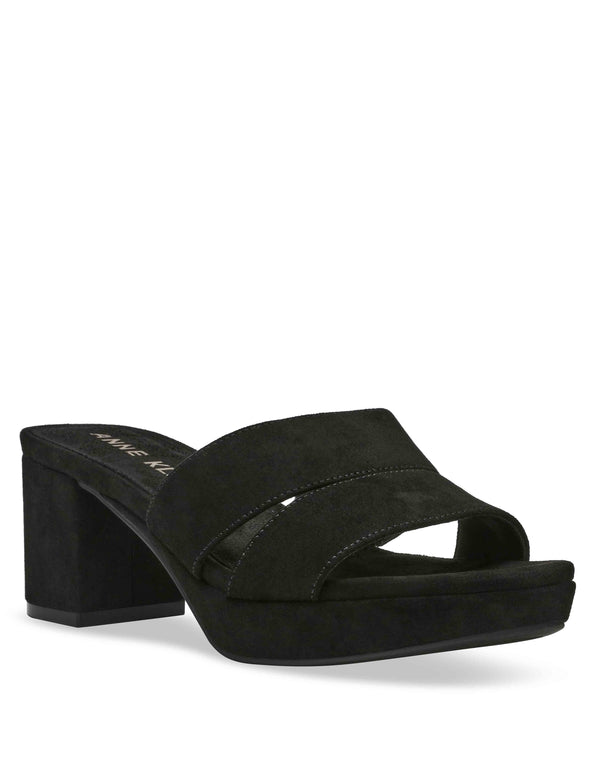 Anne Klein Palmer Platform Heeled Sandal Black Suede