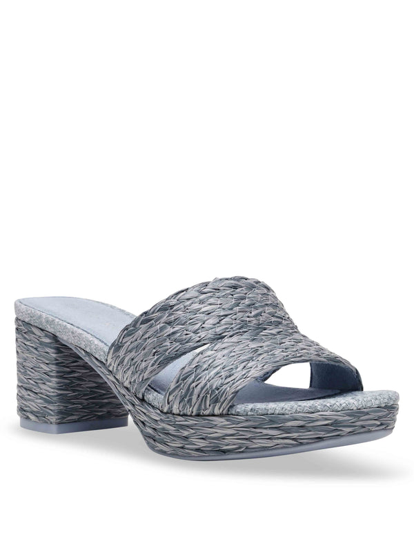 Anne Klein Palmer Platform Heeled Sandal Blue Raffia