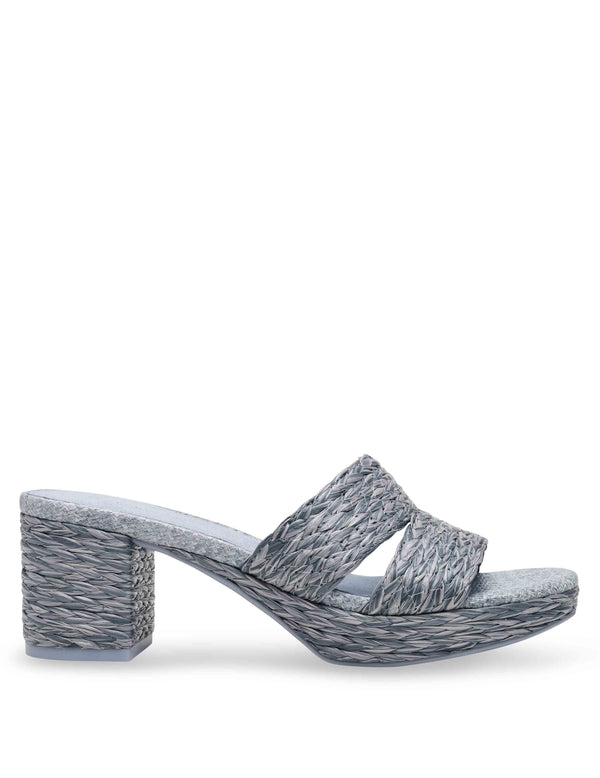 Anne Klein Palmer Platform Heeled Sandal Blue Raffia