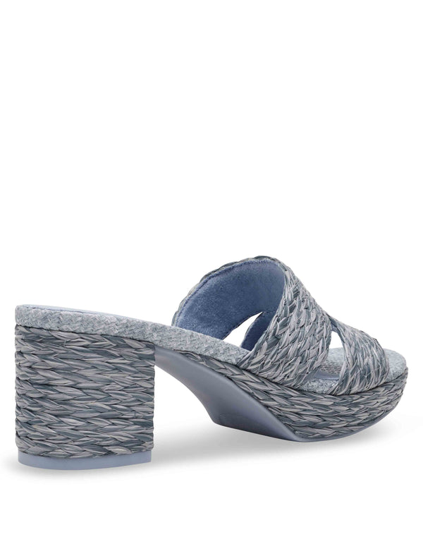 Anne Klein Palmer Platform Heeled Sandal Blue Raffia