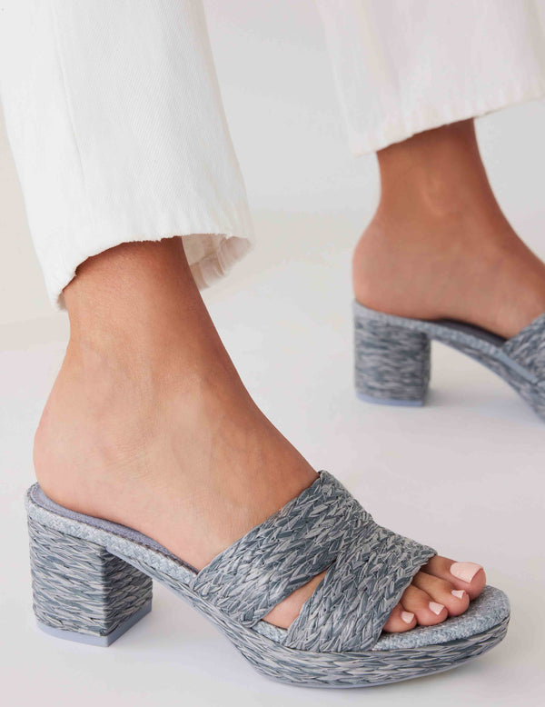 anne klein Palmer Platform Heeled Sandal Blue Raffia