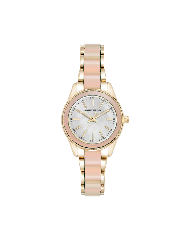 anne klein Pearlescent Acetate Link Bracelet Watch Iridescent/Gold-Tone
