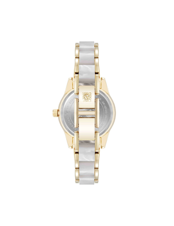 Anne Klein Pearlescent Acetate Link Bracelet Watch Ivory/Gold-Tone